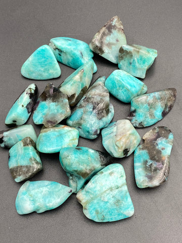 Amazonite with Smoky Quartz Tumbled Stone - Various Sizes