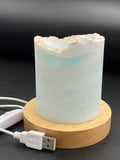 Blue Aragonite Lamp with timber USB base (#3)