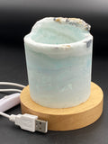 Blue Aragonite Lamp with timber USB base (#4)