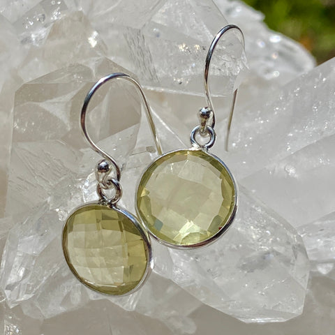 Lemon Quartz Faceted Earrings - 925 Sterling Silver - medium