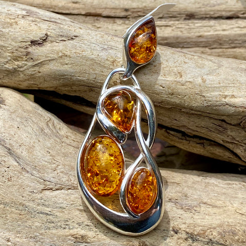 Amber and deals silver necklace