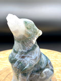 Moss Agate Crystal Druzy Wolf Dog