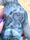 Moss Agate Crystal Druzy Wolf Dog