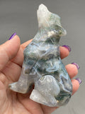 Moss Agate Crystal Druzy Wolf Dog