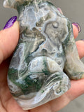 Moss Agate Crystal Druzy Wolf Dog