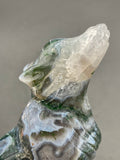 Moss Agate Crystal Druzy Wolf Dog