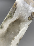 Druzy Moss Agate Crystal Point Tower