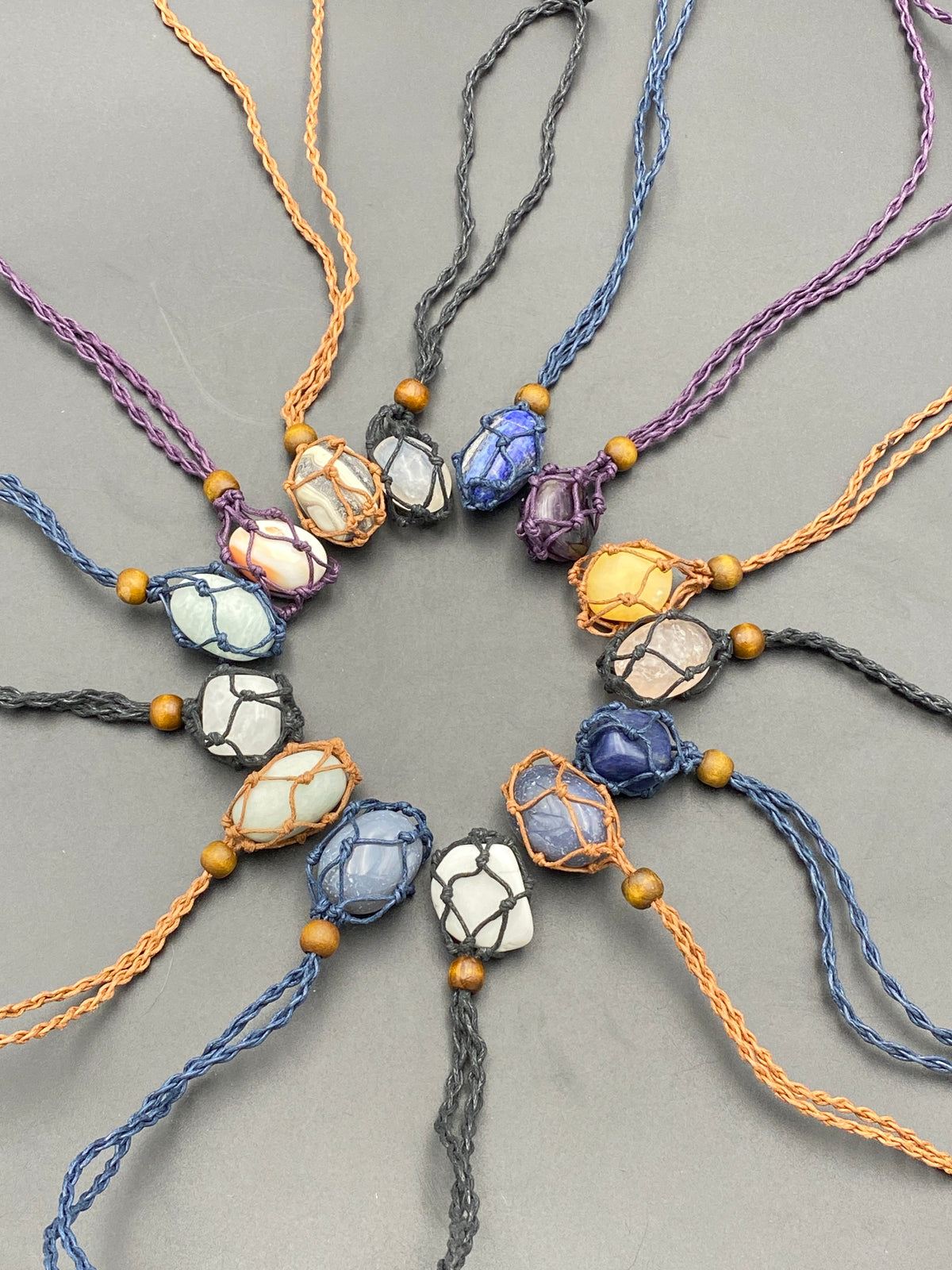 Macrame Rope Necklace with Tumbled Stone Included — Crystal Sanctuary ...