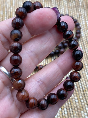 Red Tigers Eye Crystal Bead Bracelet