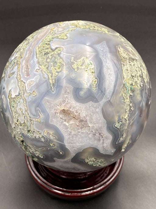 Moss Agate with Druzy Crystal Sphere