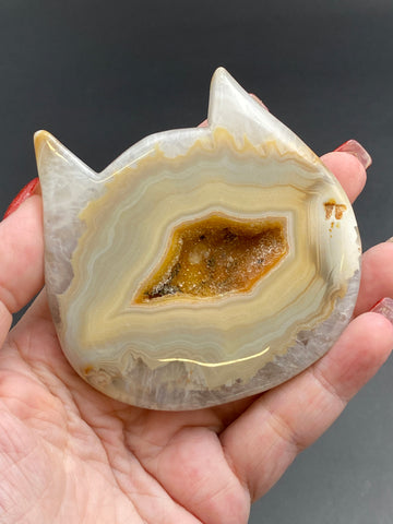 Druzy Agate Crystal Cat Face Head